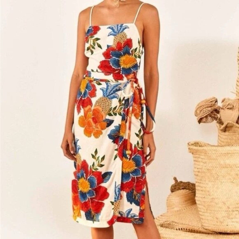FARM Rio Pineapple Floral Print Spaghetti Strap Dress